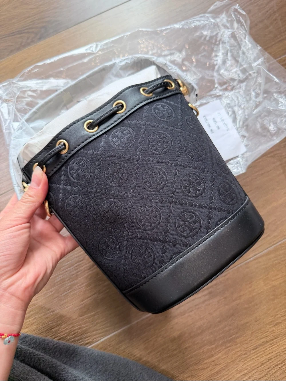 Tory Burch T Monogram Mini Bucket Bag Crossbody in Black NWT